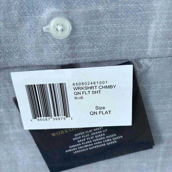 Ralph Lauren Queen Flat Sheet Cotton Workshirt Chambray Home Bedding Preppy NEW - Picture 3 of 5